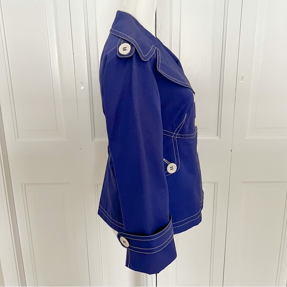 Size 4 Yoana Baraschi Purple Blue Spring Coat with White Buttons - Picture 3 of 3
